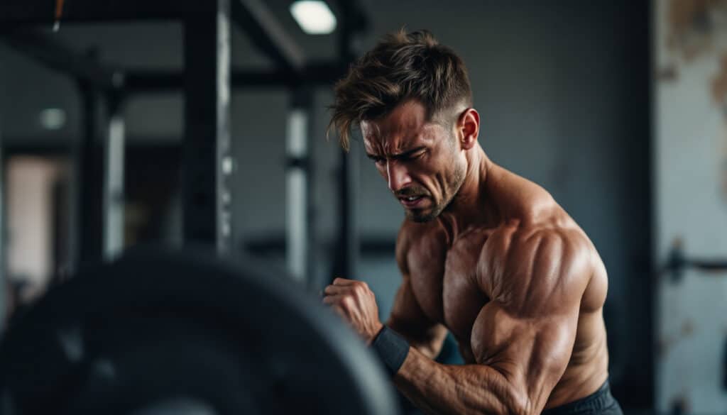 entrenamiento de brazos en gimnasio con uso de pesas